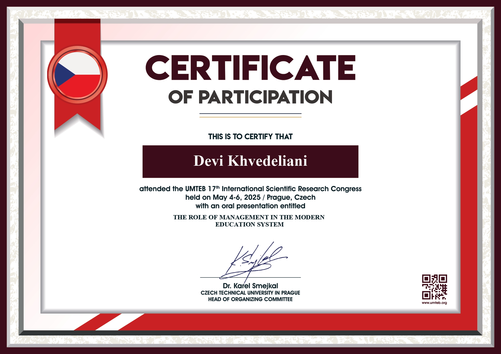 Participation as an IKSAD member in the International Scientific Research Congress
